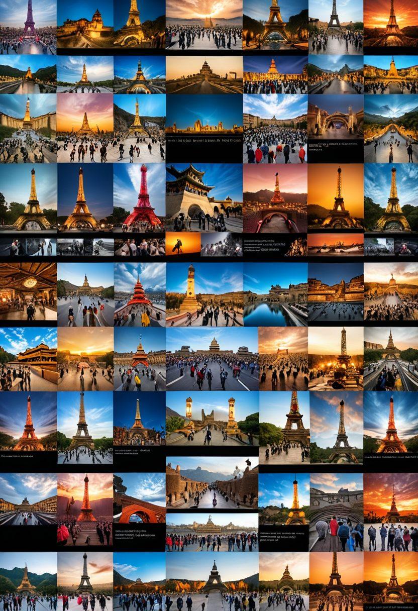 A dynamic collage of diverse photojournalists in action, capturing vibrant scenes from around the world, showcasing emotion and storytelling through their lenses. Include a backdrop of iconic landmarks and impactful moments, with images blending into one another to symbolize the journey from pixels to passion. Capture a sense of urgency and engagement, with cameras focusing on vivid scenes of real-life stories being told. super-realistic. vibrant colors. cinematic depth.